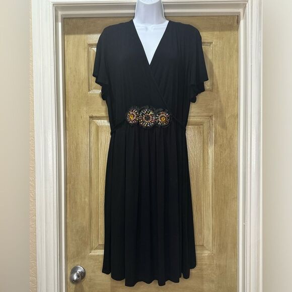 Lane Bryant Black Dress Bead Front Tie at Waist 18/20 - Picture 1 of 5